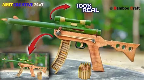 HOW TO MAKE BAMBOO MACHINE GUN WITH TWO .